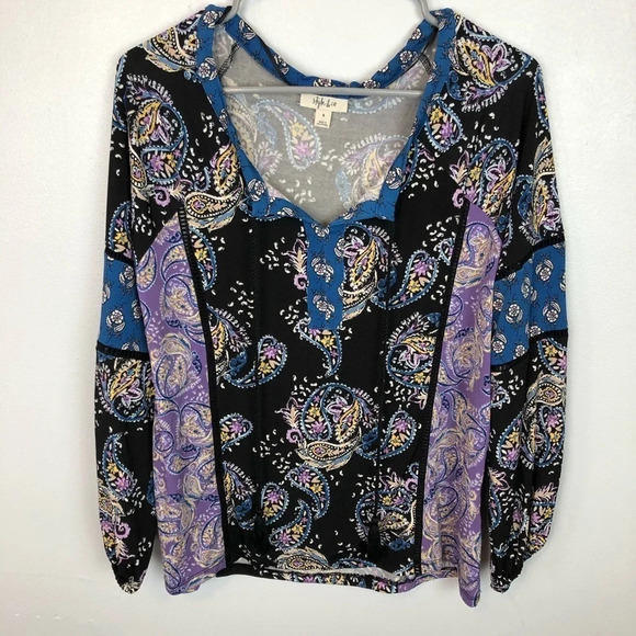 Style & Co NWOT Women’s Small Multi Color Print Split-Neck Top - Picture 1 of 9